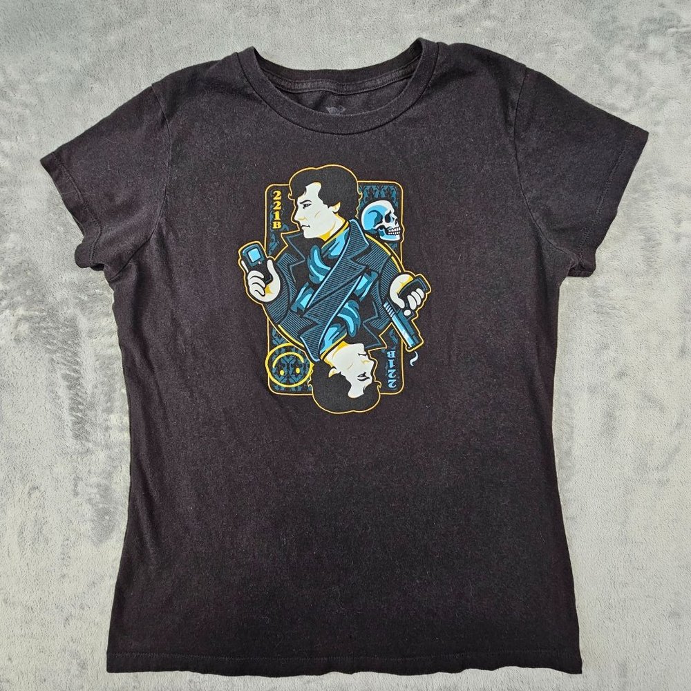 Sherlock Holmes T-Shirt Women's Large* Black Short Sleeve Front Graphic‎ BBC TV